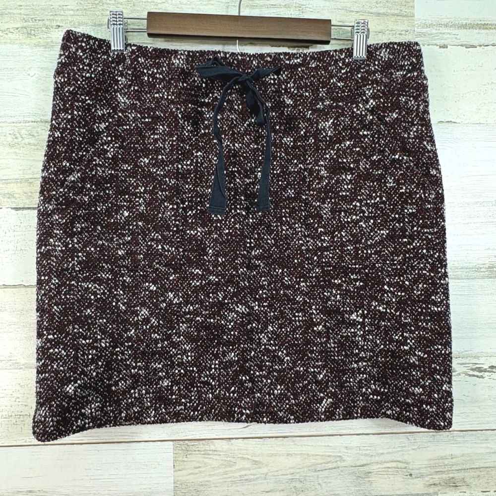 Loft Burgundy Marled Boucle Knit Mini Skirt Drawstring Waist L Dark Academia